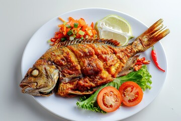 Wall Mural - Roasted steamed fried fish with salad