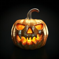 Wall Mural - Halloween Jack O'lantern pumpkin isolated on black background.  AI generative