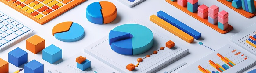 3D Data Analysis, business, finance and mobile web design concept, user interface optimization 3D vector illustration  , on white background , rule of thirds composition shot
