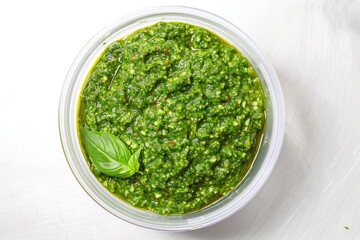 green chutney served in bowl on white background