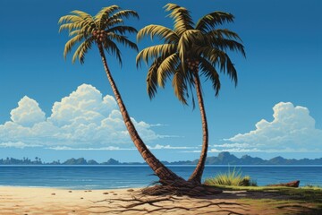 Sticker - Coconut tree beach landscape outdoors.