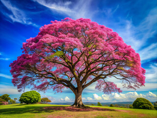 tree in spring, grass, field, nature, green, meadow, blue, summer, spring, cloud, clouds, rural, horizon, trees, oak, countryside