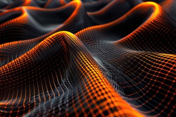 Wall Mural - Abstract black and orange background with a 3D grid effect