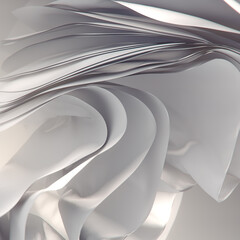 Leinwandbilder - Waves of white fabric stripes in the wind 3d rendering digital illustration