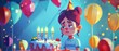 © thowithun - Child feeling sad at a birthday party, colorful decorations, deep blues , rule of thirds composition shot, illustration cartoon animation cute adorable 2d animation flat art
