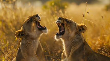 Two lion fighting and attacking on each other