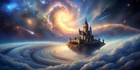 Canvas Print - a fantasy castle with a beautiful sky