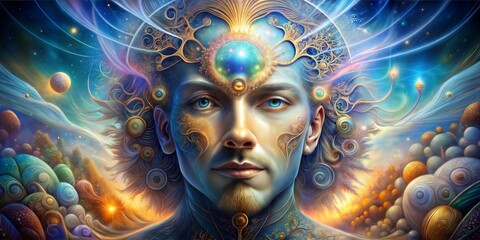 Canvas Print - abstract background of colorful fractal face with colorful fractal pattern
