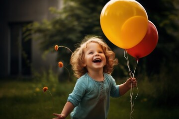 Canvas Print - Fun balloon holding child.