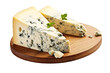 © Usama - A Delectable Wedge of Blue Cheese on a Wooden Board. on a White or Clear Surface PNG Transparent Background.