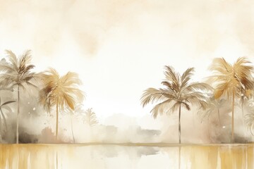 Poster - Summer watercolor background painting tree backgrounds.