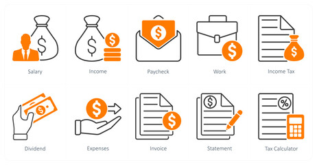 A set of 10 Mix icons as salary, income, pay check