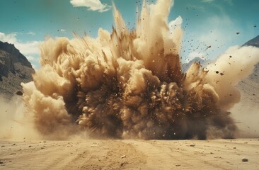 Canvas Print - massive explosion in desert landscape