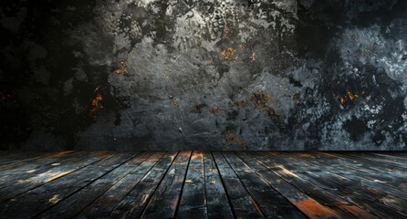 Poster - Dramatic grunge background with wooden floor