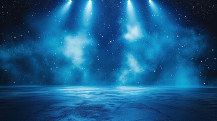 Wall Mural - An empty stage lit by spotlights with stars and smoke