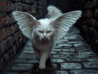 Wall Mural - Angelic white cat with wings