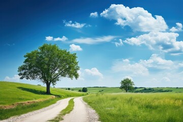 Wall Mural - Road tree landscape outdoors.