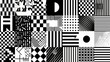 © Elkhan Babayev - Retro black and white geometric pattern background, vector abstract circle, triangle and square lines art. Trendy bauhaus pattern backgrounds op-art set