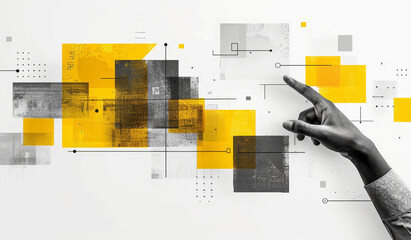 Wall Mural - artistic composition with a modern twist on minimalist design featuring black, white, and yellow squ