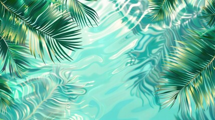 Wall Mural - 3D rendering of palm leaves shadow on the water surface in a swimming pool with a light blue background