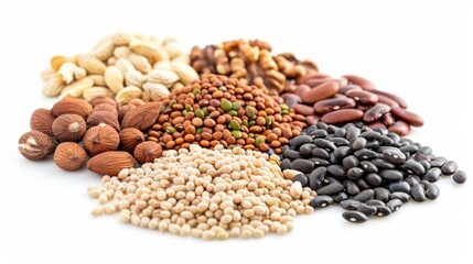 Wall Mural - assorted nuts and seeds including on white background