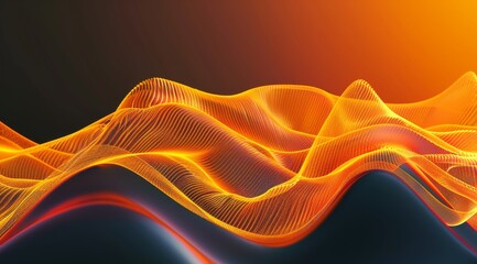 Wall Mural - 3d render of abstract background with wavy colorful digital network radio waves shapes on orange and black gradient.