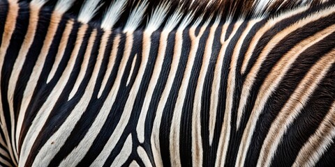 Poster - Close-up photo of a zebra's black and white striped fur , safari, wildlife, animal, stripes, pattern, nature, African