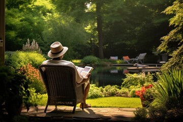 Canvas Print - Backyard garden furniture outdoors.