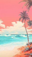 Wall Mural - Beach with Risograph style landscape outdoors horizon.