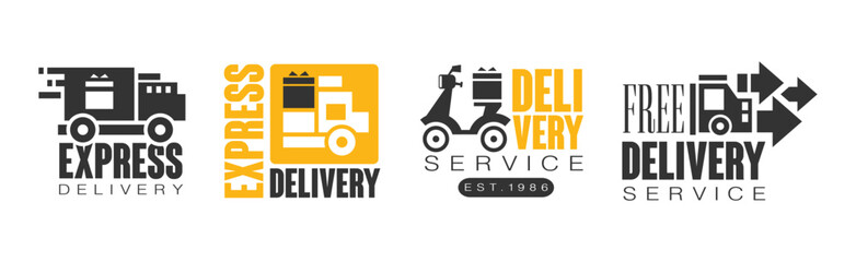 Poster - Delivery Service Label and Logo Black and Yellow Design Vector Set