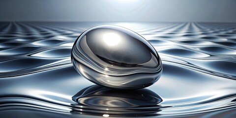 Wall Mural - Glossy silver metal object with a fluid chrome mirror water effect ,  render, stock photo, reflection, shiny, metallic