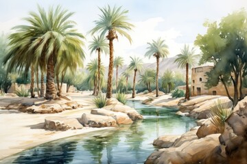 Poster - Arabian oasis architecture outdoors painting.