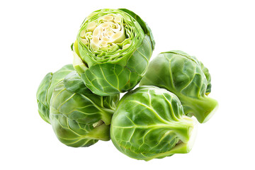 Wall Mural - Fresh Brussels sprouts isolated a white background.