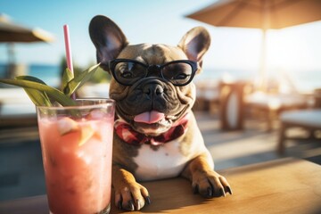 Canvas Print - Happy french bulldog cocktail portrait animal.