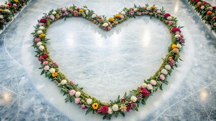 Canvas Print - Heart-shaped rink surrounded by flowers for Valentine's Day celebration, Valentine, love, romance, heart, flowers, bouquet