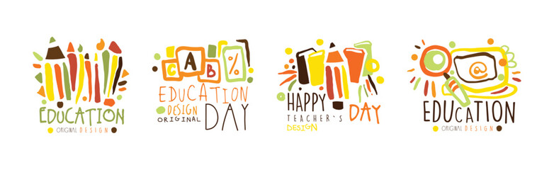 Canvas Print - Happy Teachers Day Labels and Badges Original Design Vector Set