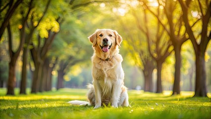 Canvas Print - of a happy dog sitting in a park , dog, pet, animal, cute, happy, park, outdoor,drawing, domestic, furry, playful, canine