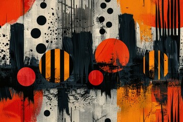 Sticker - Abstract Composition with Orange and Black Circles