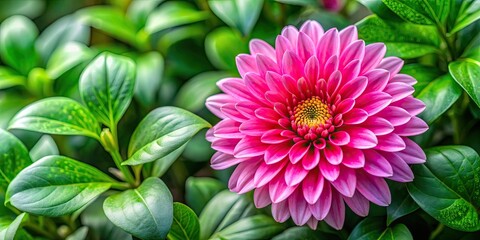 Wall Mural - Vibrant pink flower surrounded by pink and green leaves in the beauty of nature, pink, green, leaves, flower, vibrant, nature