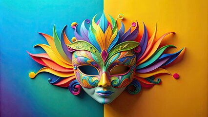 Sticker - Paper sculpture carnival mask in vibrant multicolored shades , carnival, mask, paper, sculpture, art, handmade