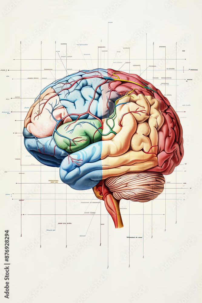 Labeled Brain Regions in Color-Coded Schematic Stock Illustration ...