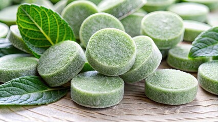 Canvas Print - Close-up of sage lozenges for sore throat and cough , Sage, salvia officinalis, herbal, remedy