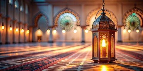 Wall Mural - Lantern glowing inside a mosque during Ramadan Kareem. , lantern, mosque, Ramadan, Kareem,, Islamic, holy month