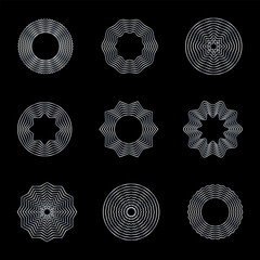 Wall Mural - abstract wavy shape sound equalizer speaker on black background. linear fluid vector design.