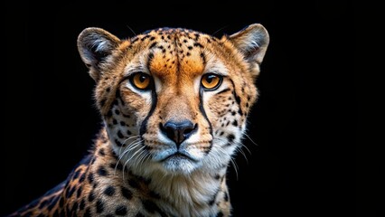 Wall Mural - cheetah head with intense gaze on a black background, cheetah, predator, wildlife, feline, big cat, 