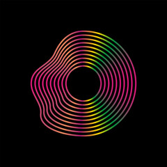 Wall Mural - abstract wavy shape sound equalizer speaker on black background. linear fluid vector design.