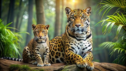 Wall Mural - jaguar and leopard in their natural habitats , wildlife, predator, feline, jungle, relaxation, resti