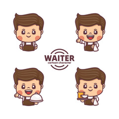 Wall Mural - set waiter cartoon character design with different poses and expressions