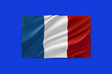 Canvas Print - Waving flag of France on blue background. 3d vector illustration