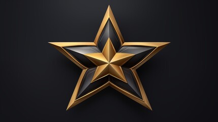 Sticker - 3D Golden Five-Pointed Star on a Black Background